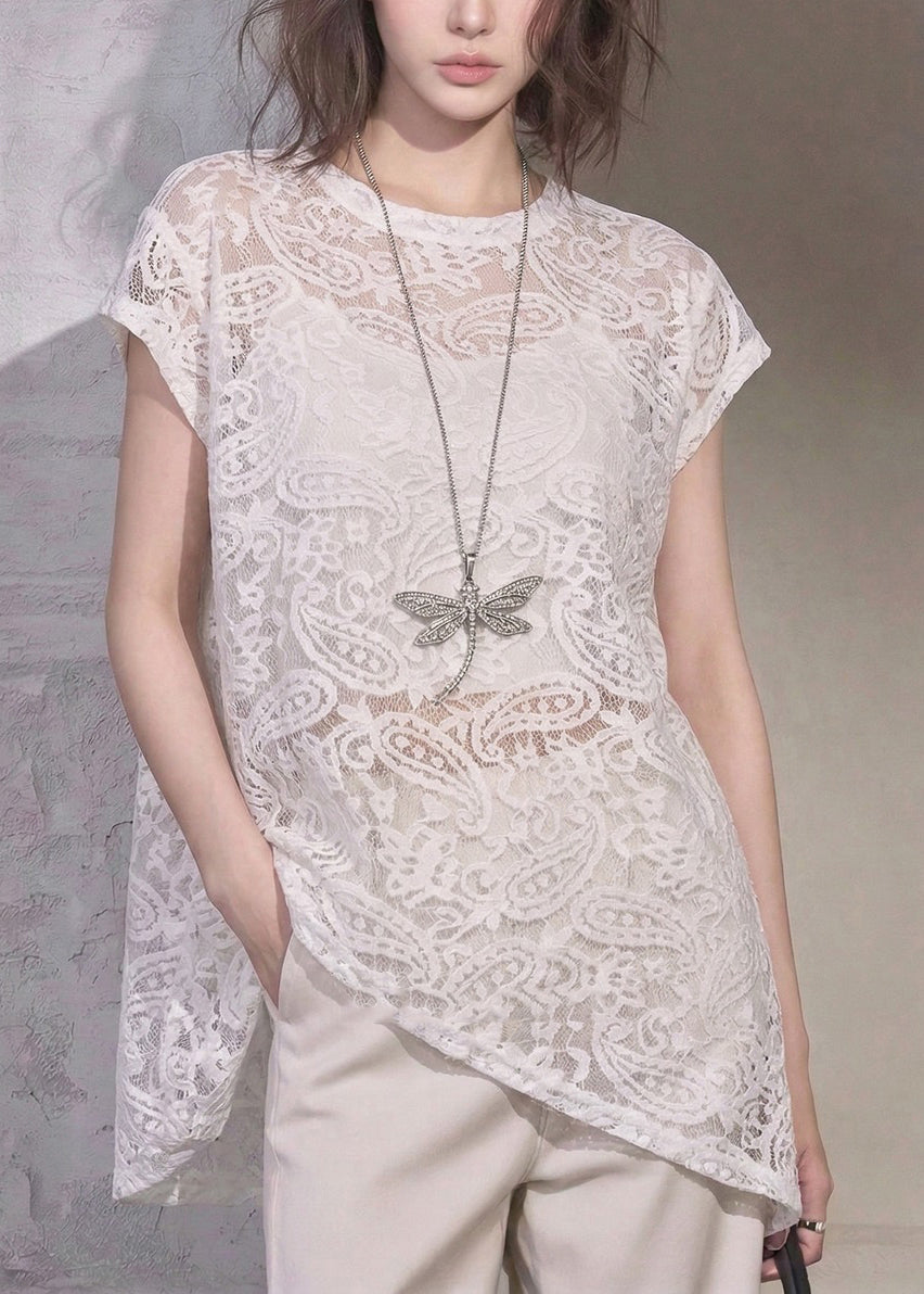 Kvinders Asymmetrisk T-shirt med Blonde Detaljer 1