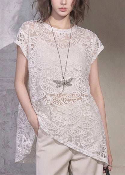 Kvinders Asymmetrisk T-shirt med Blonde Detaljer 1