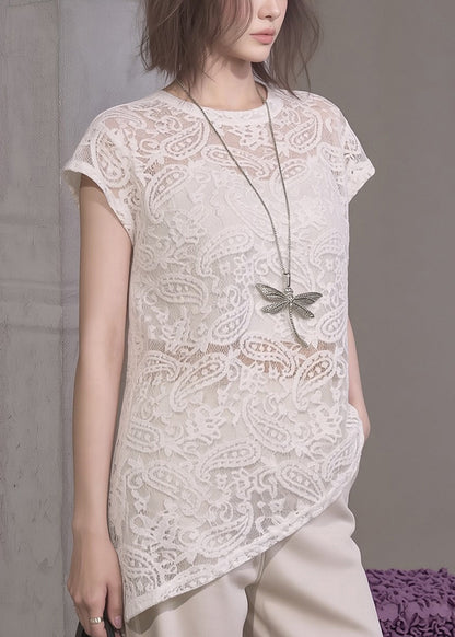 Kvinders Asymmetrisk T-shirt med Blonde Detaljer 2