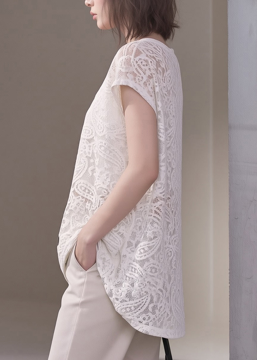 Kvinders Asymmetrisk T-shirt med Blonde Detaljer 4