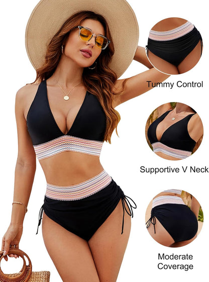 Kvinders Bikini Sæt Høj Talje Med Justerbare Stropper 4