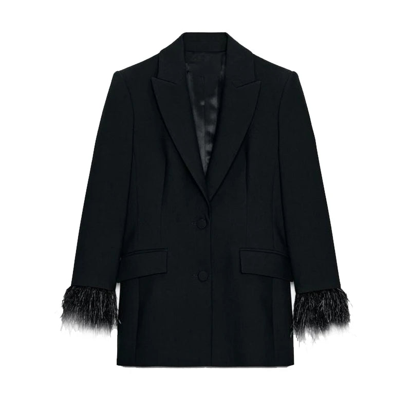 Kvinders Blazer Bukser Sæt med Revers 10