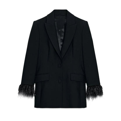 Kvinders Blazer Bukser Sæt med Revers 10