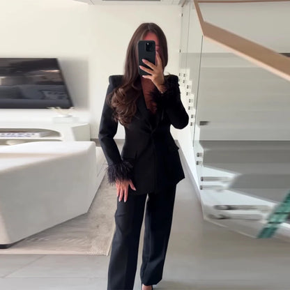 Kvinders Blazer Bukser Sæt med Revers 11