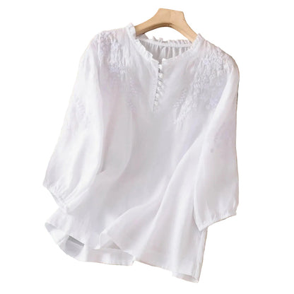 Kvinders Blomsterbluse med Knap Front 0