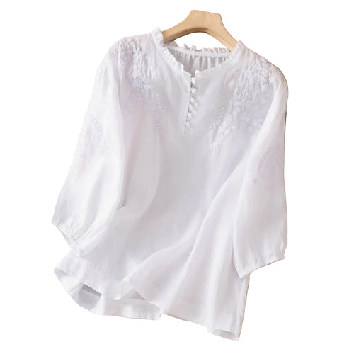 Kvinders Blomsterbluse med Knap Front 0