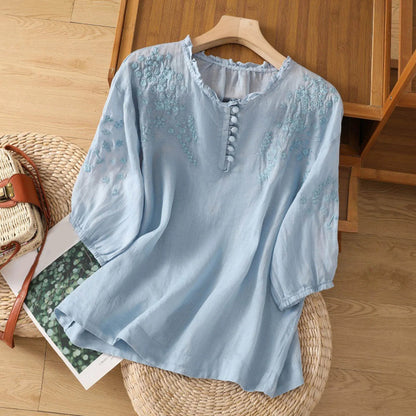 Kvinders Blomsterbluse med Knap Front 1