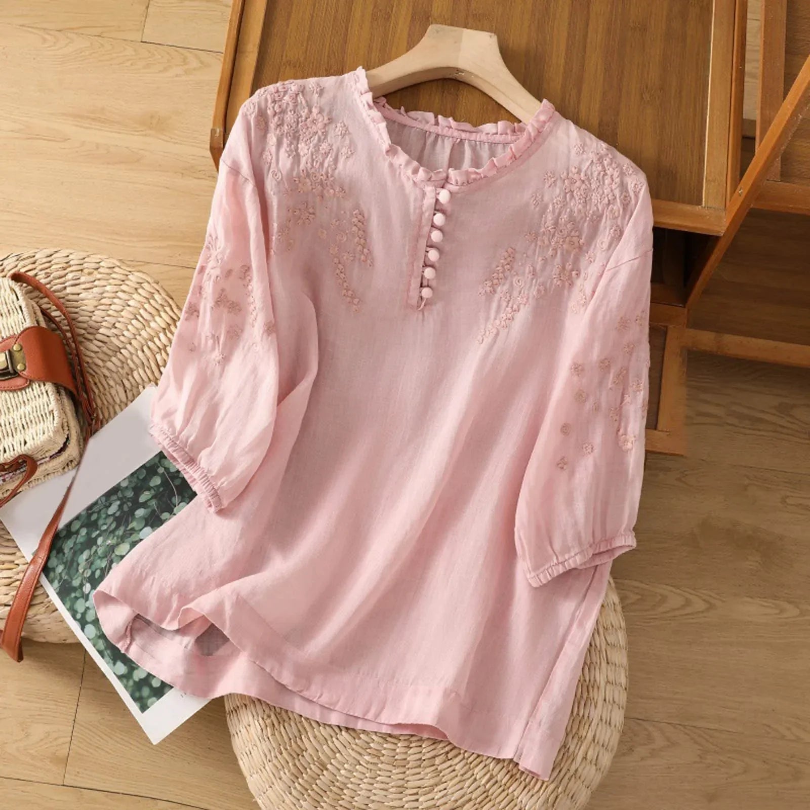 Kvinders Blomsterbluse med Knap Front 2