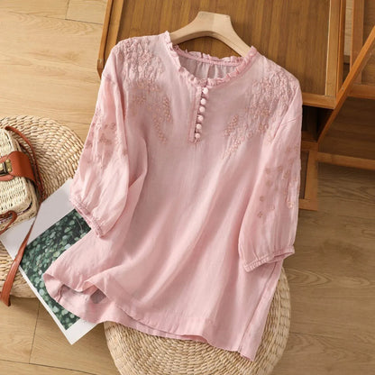 Kvinders Blomsterbluse med Knap Front 2