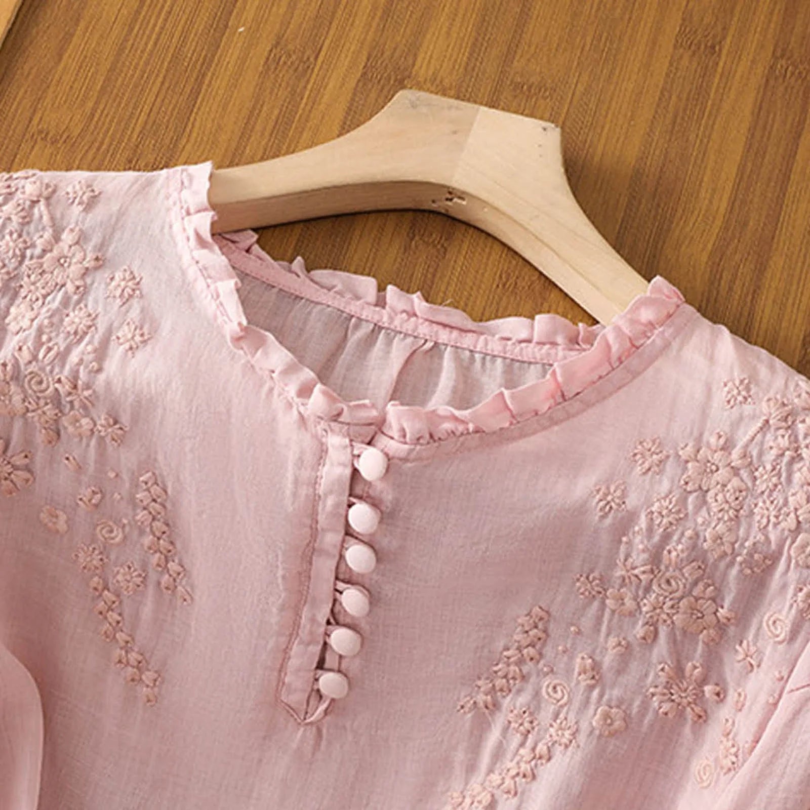 Kvinders Blomsterbluse med Knap Front 3