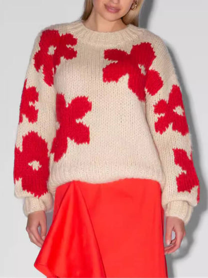 Kvinders Blomstertrøje Rund Hals Casual 3