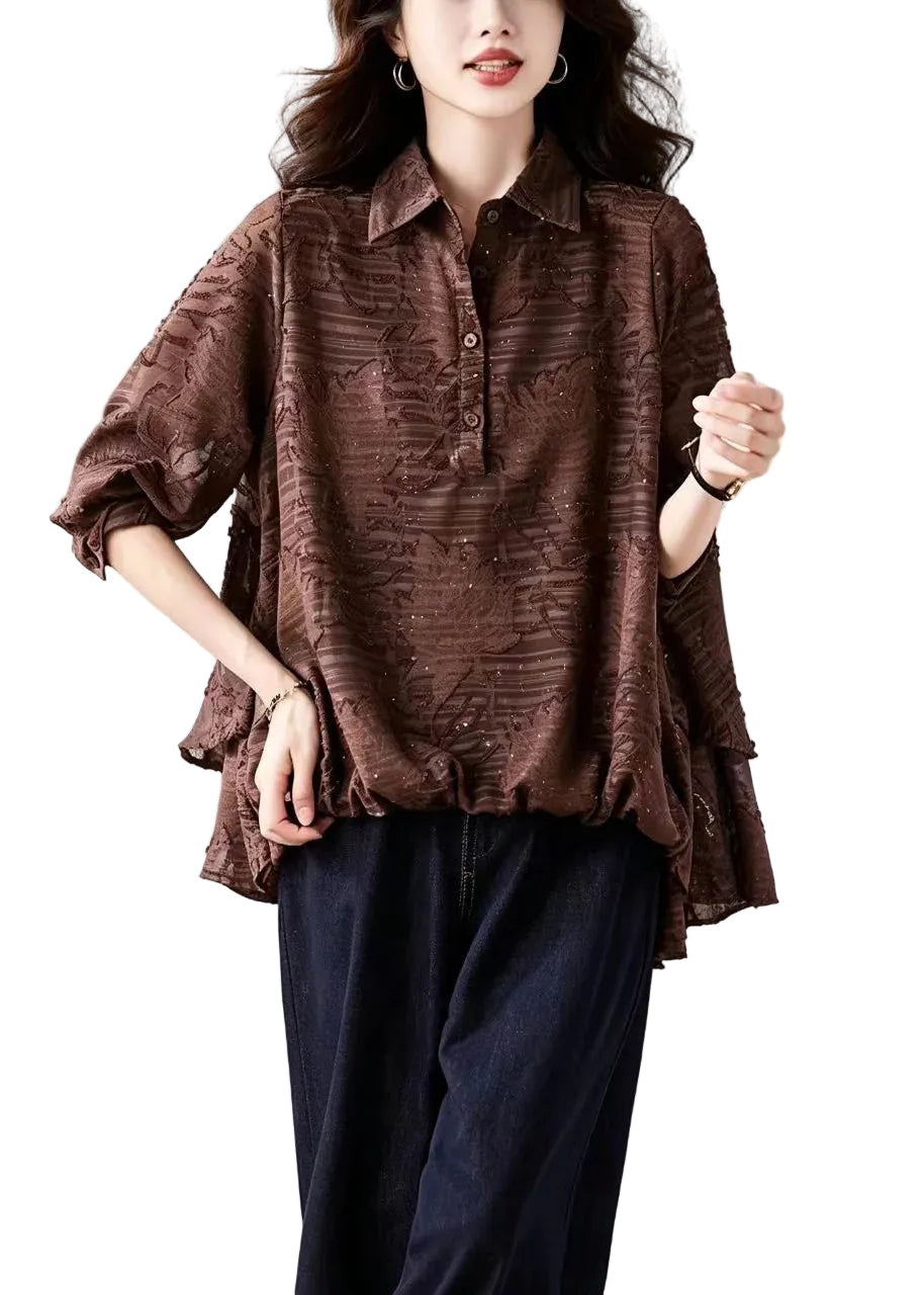 Kvinders Bluse Asymmetrisk Design med Krave 0