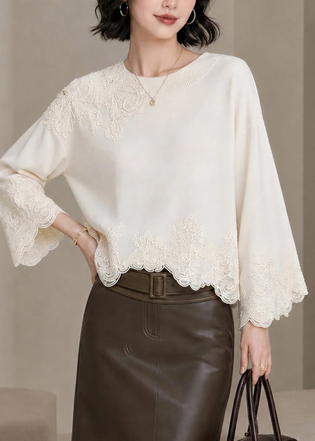 Kvinders Bluse Broderet Patchwork Efterår 3
