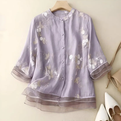 Kvinders Bluse Elegant Løs 100% Bomuld 7