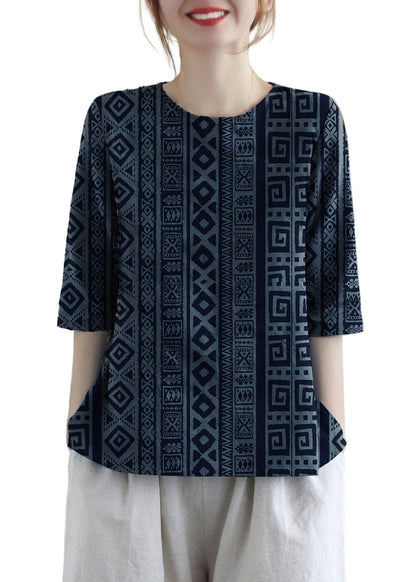 Kvinders Bluse O-Hals med Broderi og Halværmet Design 7