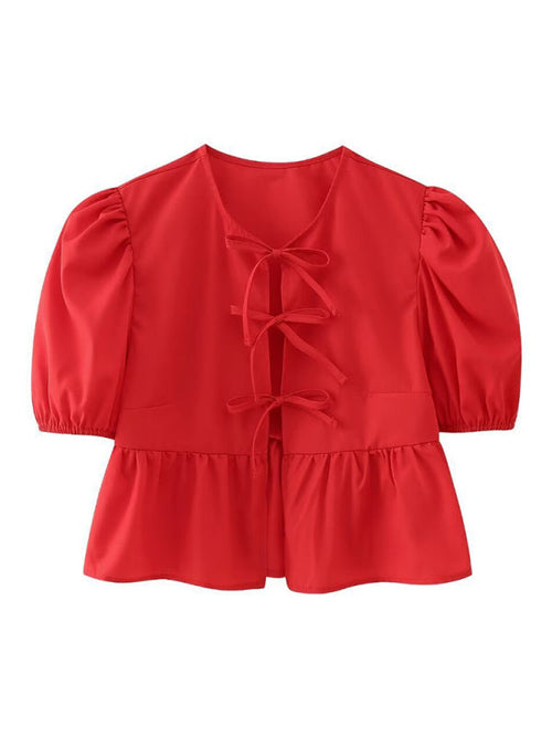 Kvinders Bluse Puff Sleeve Spaghetti Stropper Polyester 0