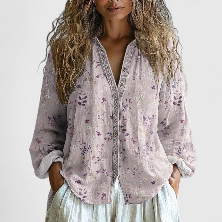 Kvinders Bluse Retro Bladprint Moderne Snit 1
