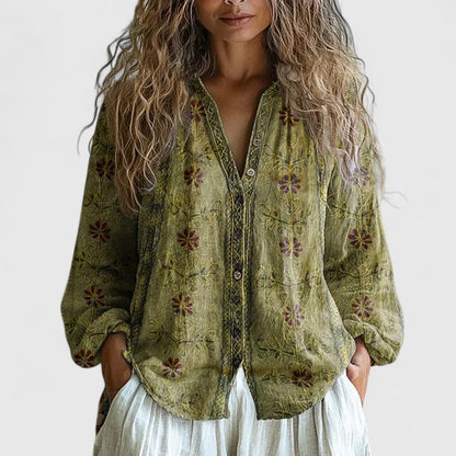 Kvinders Bluse Retro Bladprint Moderne Snit 2