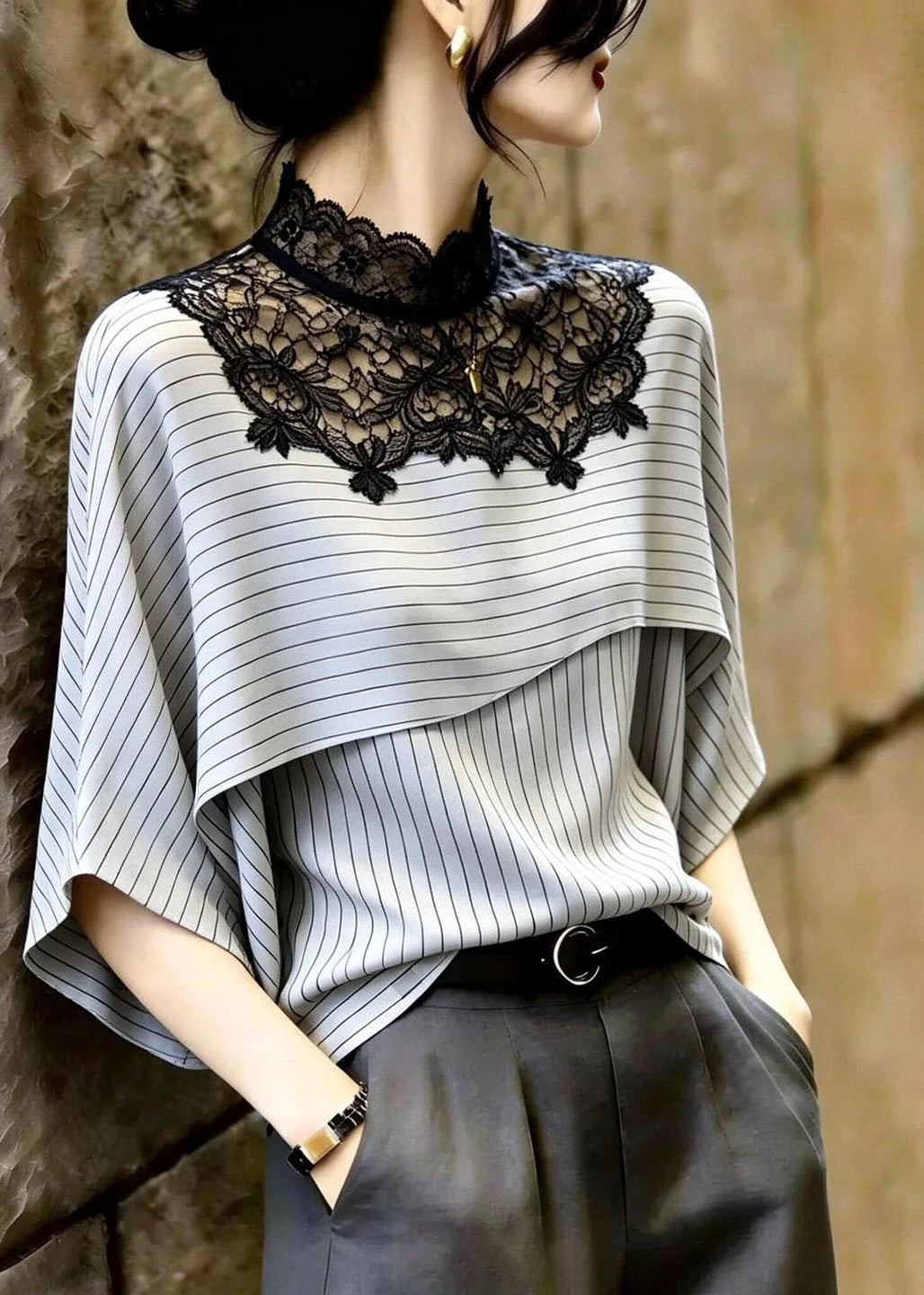 Kvinders Bluse Stribet Patchwork Design 2
