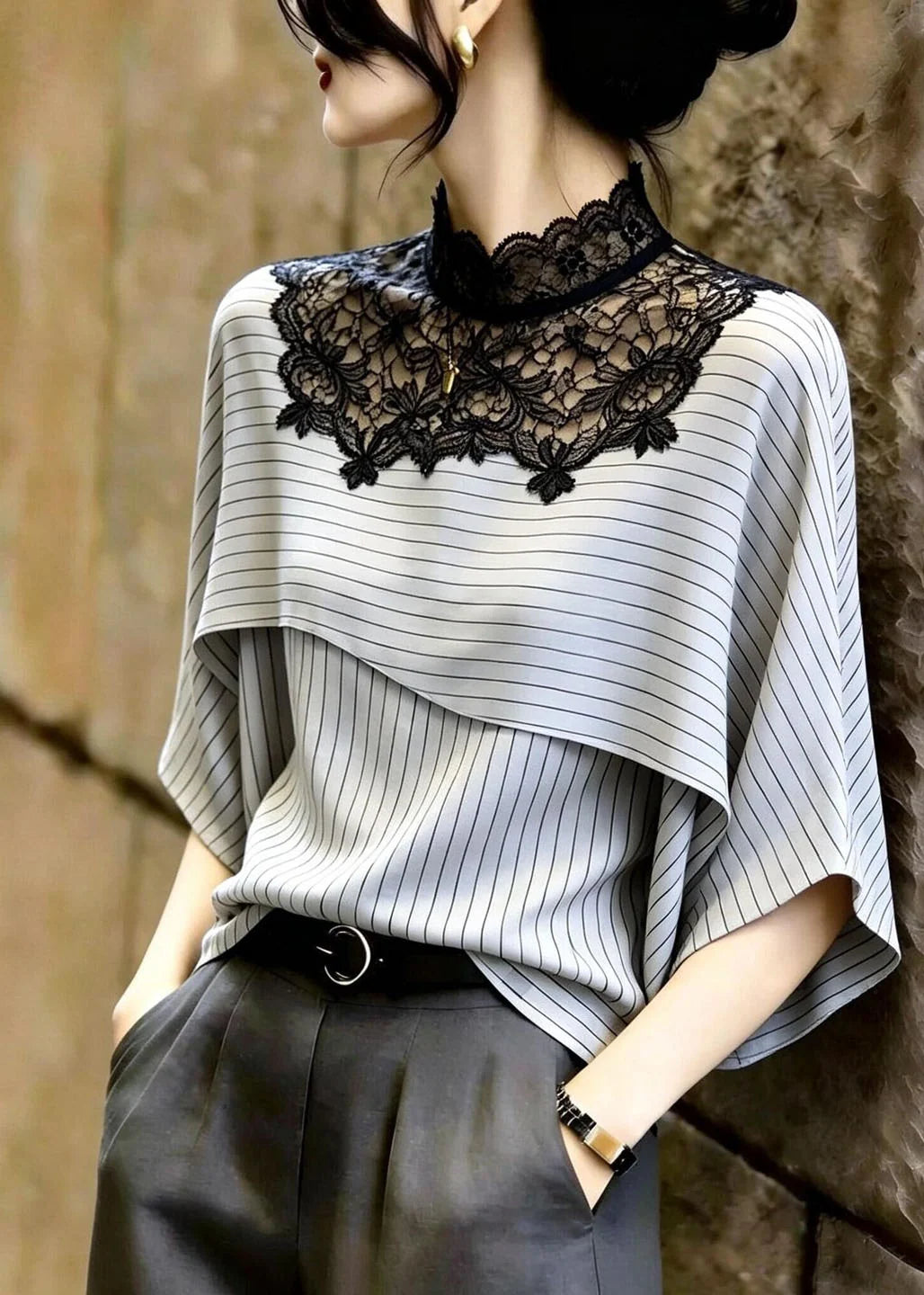 Kvinders Bluse Stribet Patchwork Design 4