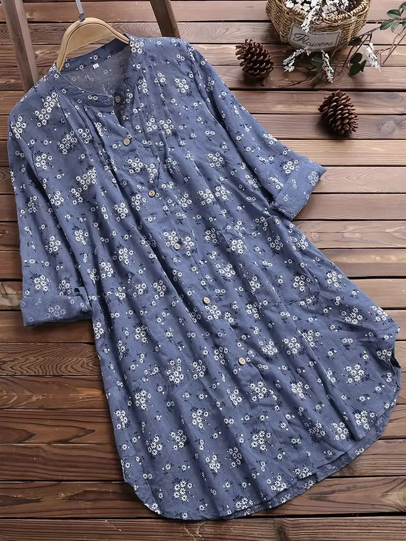 Kvinders Bluse V-udskæring med Blomsterprint 2
