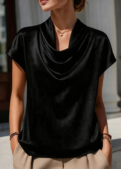Kvinders Bluse med Cowl Hals og Drapering Kortærmet 1