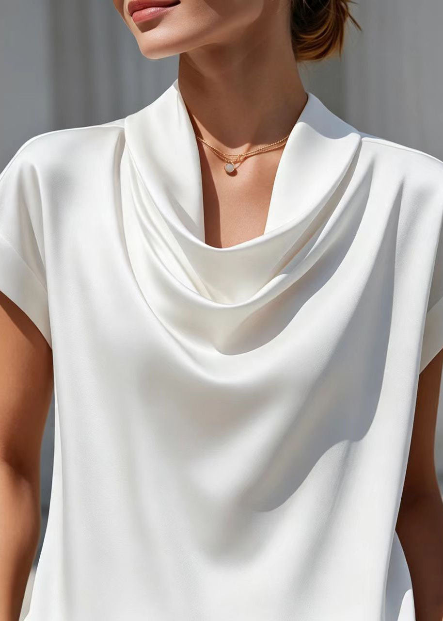 Kvinders Bluse med Cowl Hals og Drapering Kortærmet 4