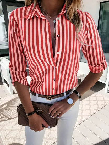 Kvinders Bluse med Lange Ærmer Maritim Stil 1