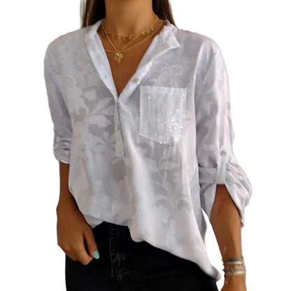 Kvinders Bluse med Print og Frontlomme 0