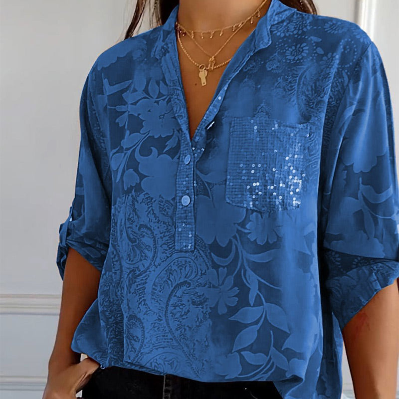 Kvinders Bluse med Print og Frontlomme 3