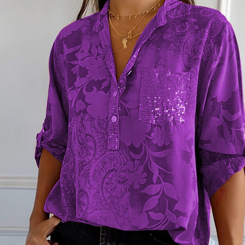Kvinders Bluse med Print og Frontlomme 4