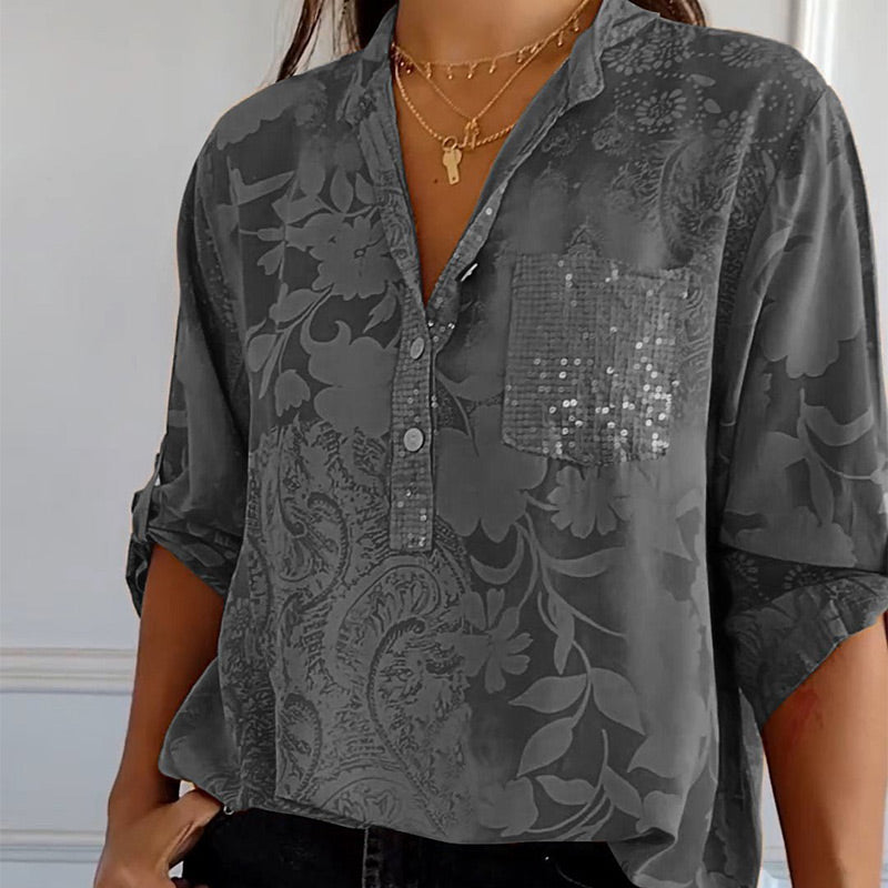 Kvinders Bluse med Print og Frontlomme 5