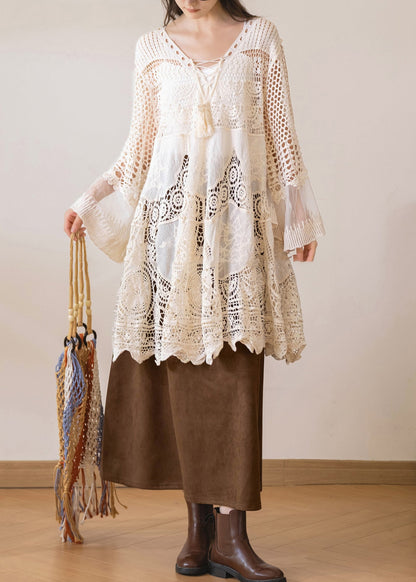 Kvinders Bluse med V-hals og Flare-ærmer Boheme Stil 2