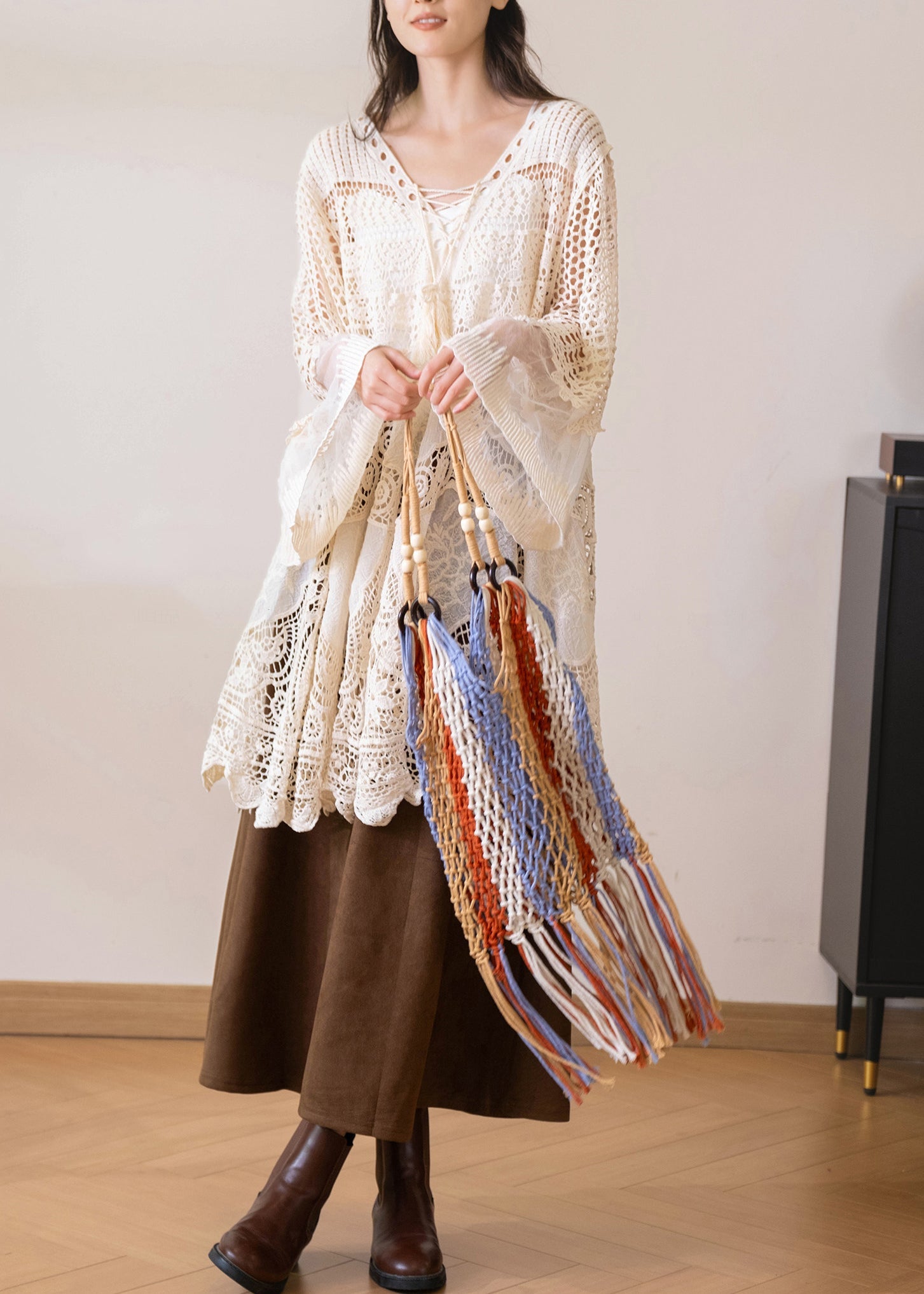 Kvinders Bluse med V-hals og Flare-ærmer Boheme Stil 3