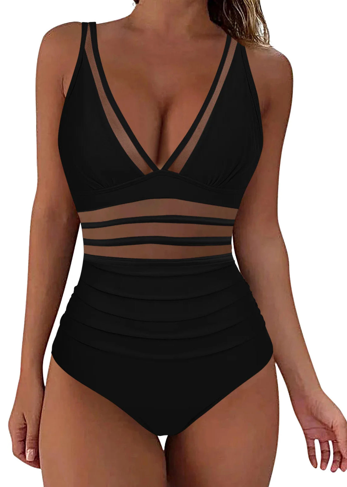 Kvinders Bodysuit Boho V-Hals med Patchwork Mesh 1
