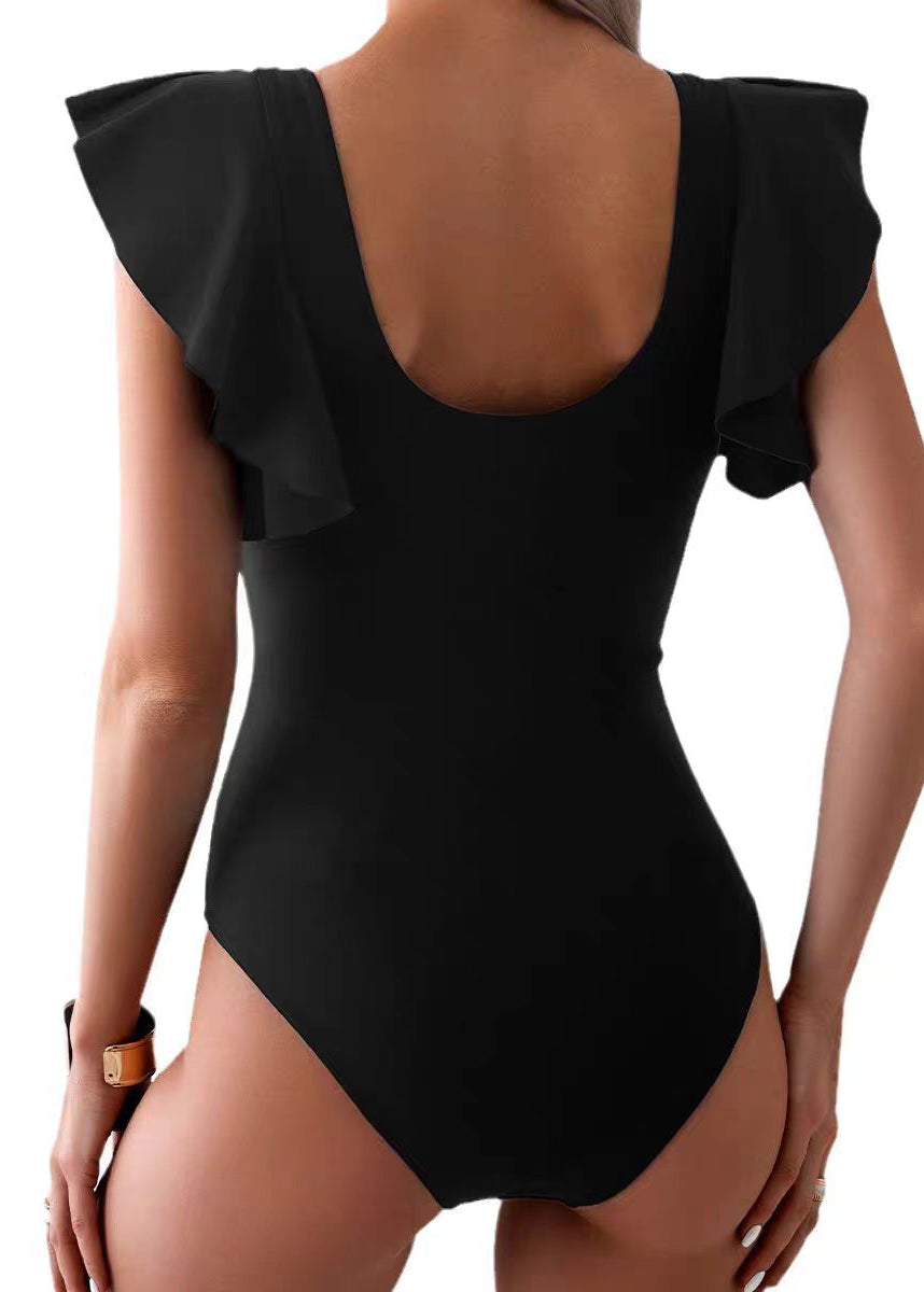 Kvinders Bodysuit V-hals med Flæser Boho Stil 4