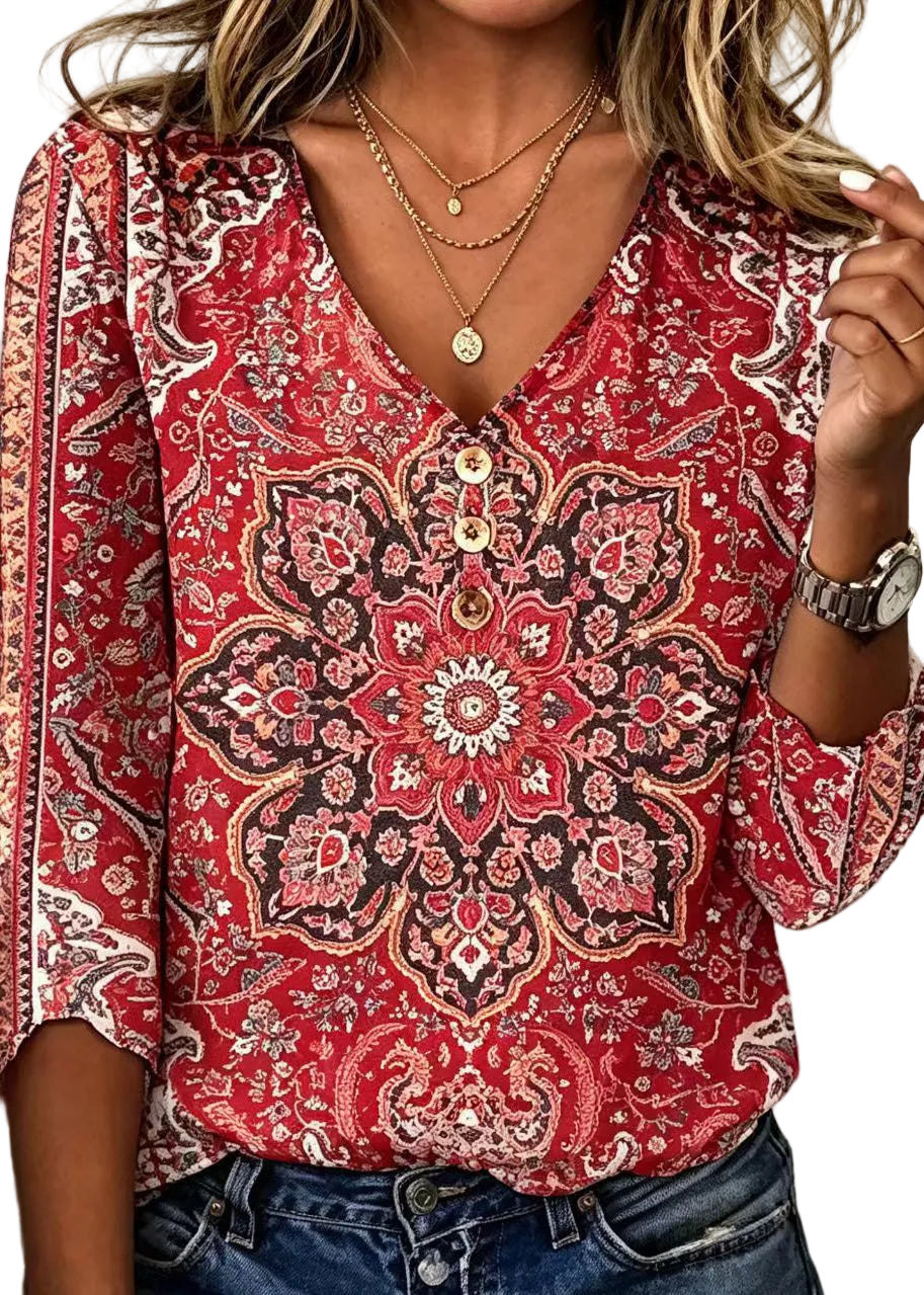 Kvinders Bohemian V-hals Bluse 0
