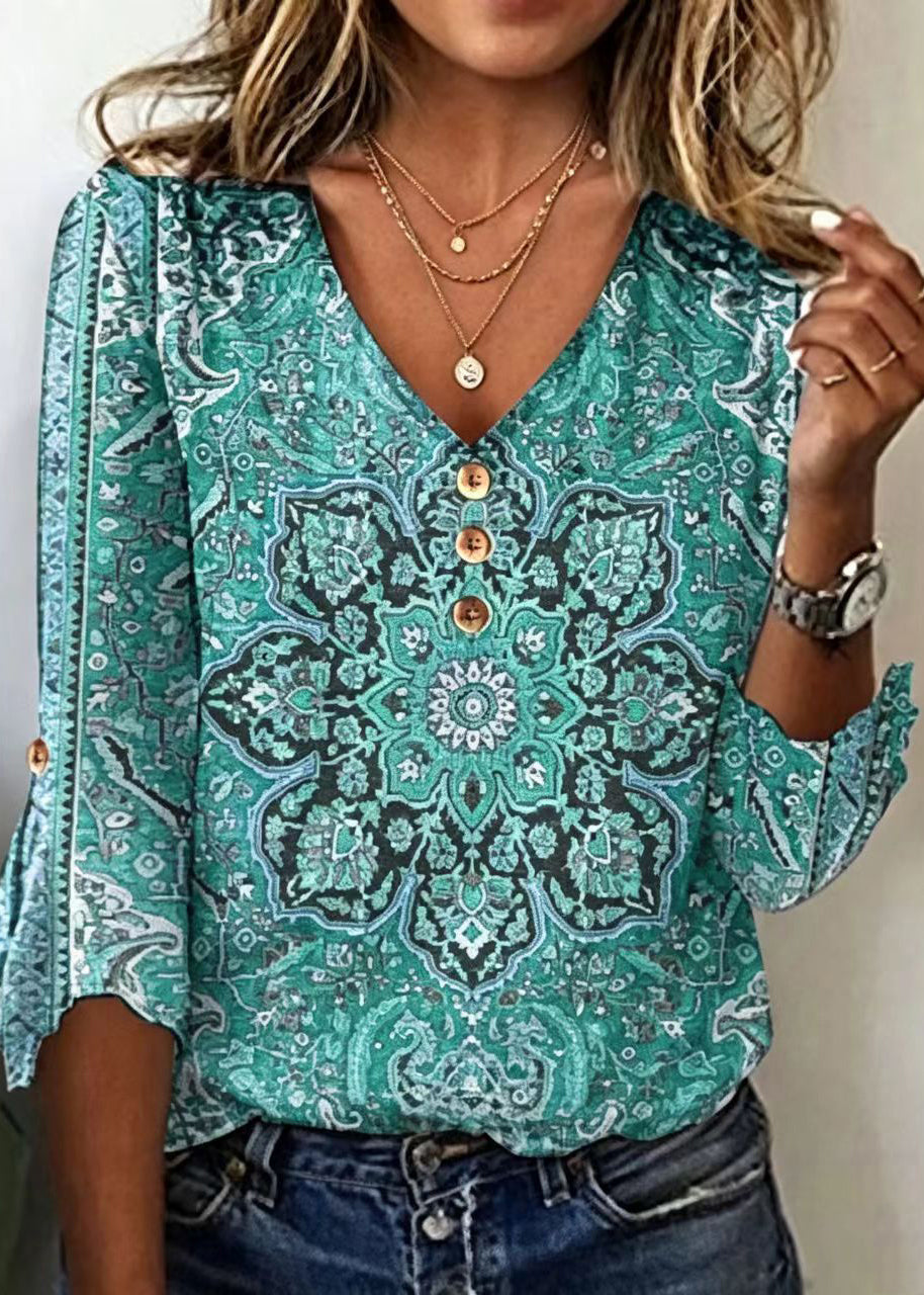 Kvinders Bohemian V-hals Bluse 4
