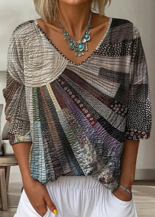 Kvinders Bohemian V-hals T-shirt med Print 1