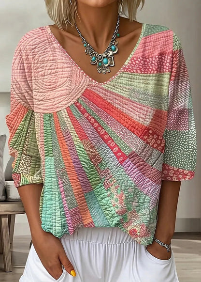 Kvinders Bohemian V-hals T-shirt med Print 3
