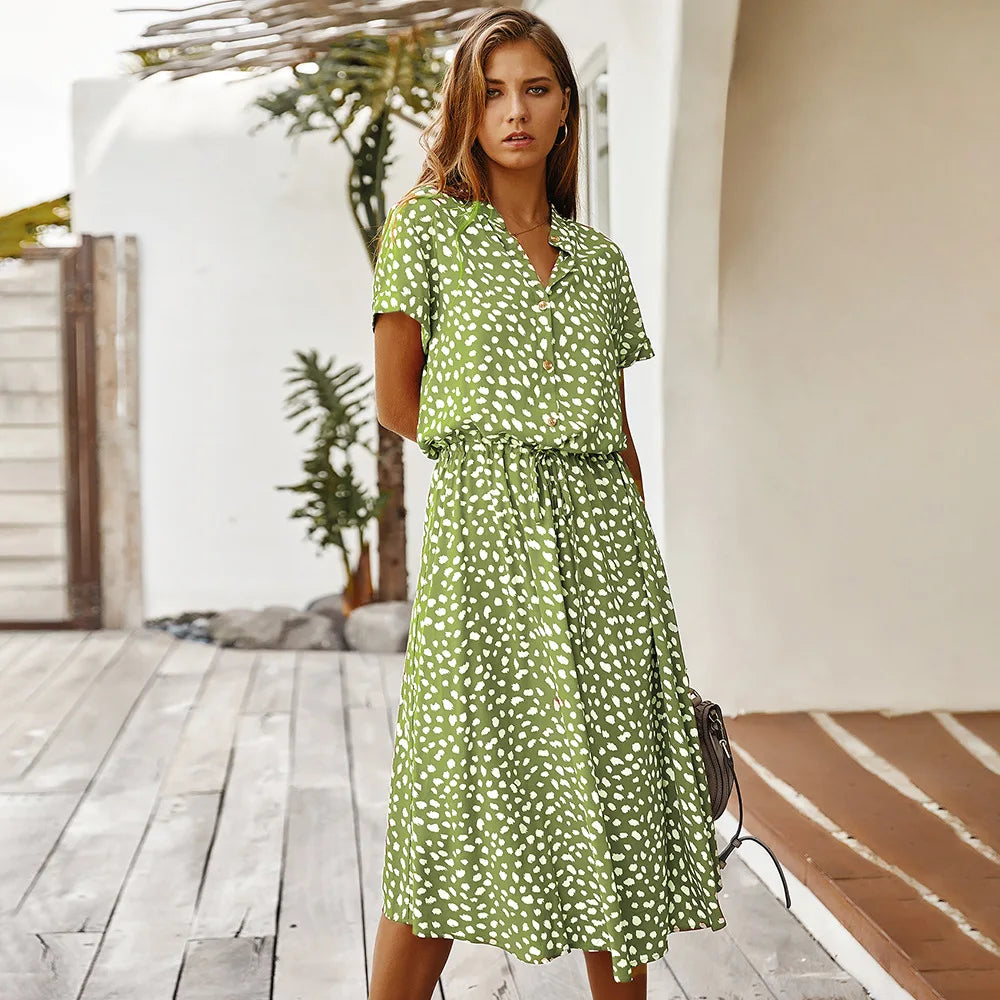 Kvinders Boho Blomsterprint Kjole Kortærmet 10