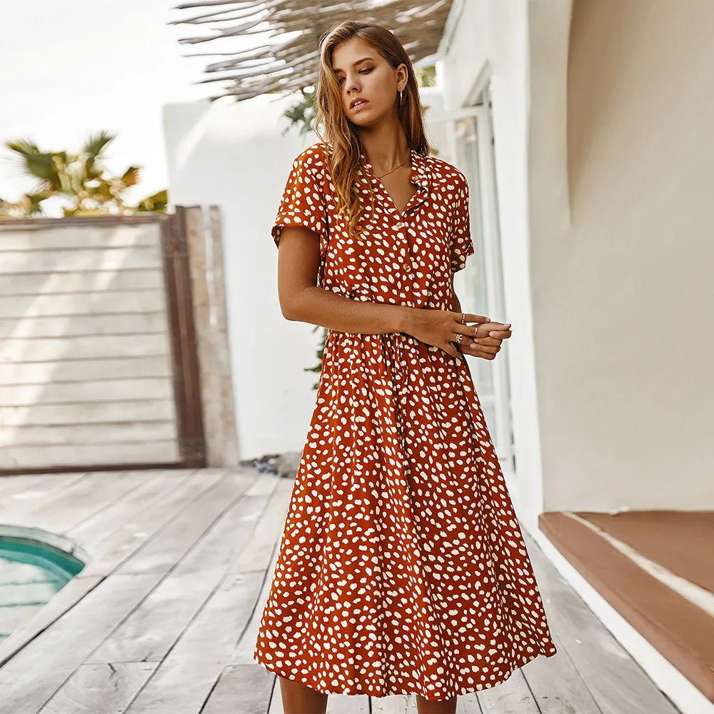 Kvinders Boho Blomsterprint Kjole Kortærmet 8