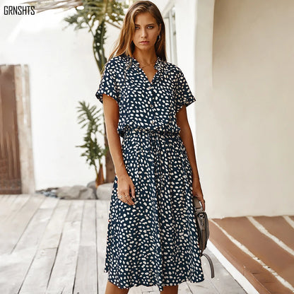 Kvinders Boho Blomsterprint Kjole Kortærmet 9