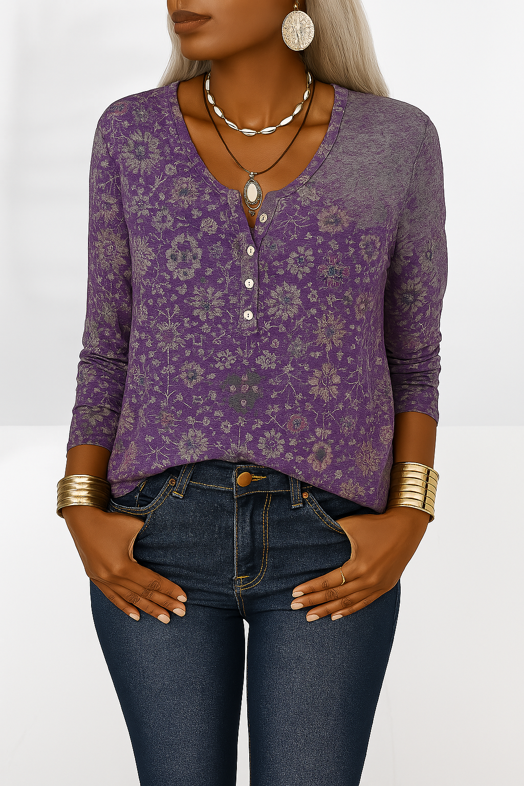 Kvinders Boho Bluse med Blomsterdesign 2