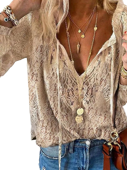 Kvinders Boho Bluse med Udskæring Casual 0