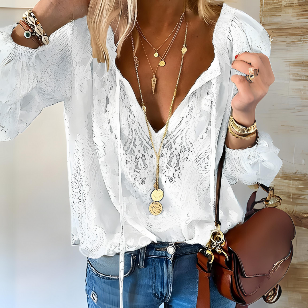 Kvinders Boho Bluse med Udskæring Casual 1