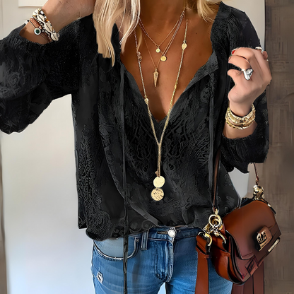 Kvinders Boho Bluse med Udskæring Casual 2