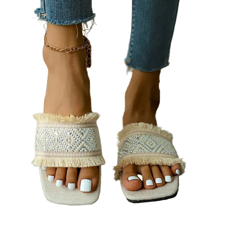 Kvinders Boho Flats med Frynser 0