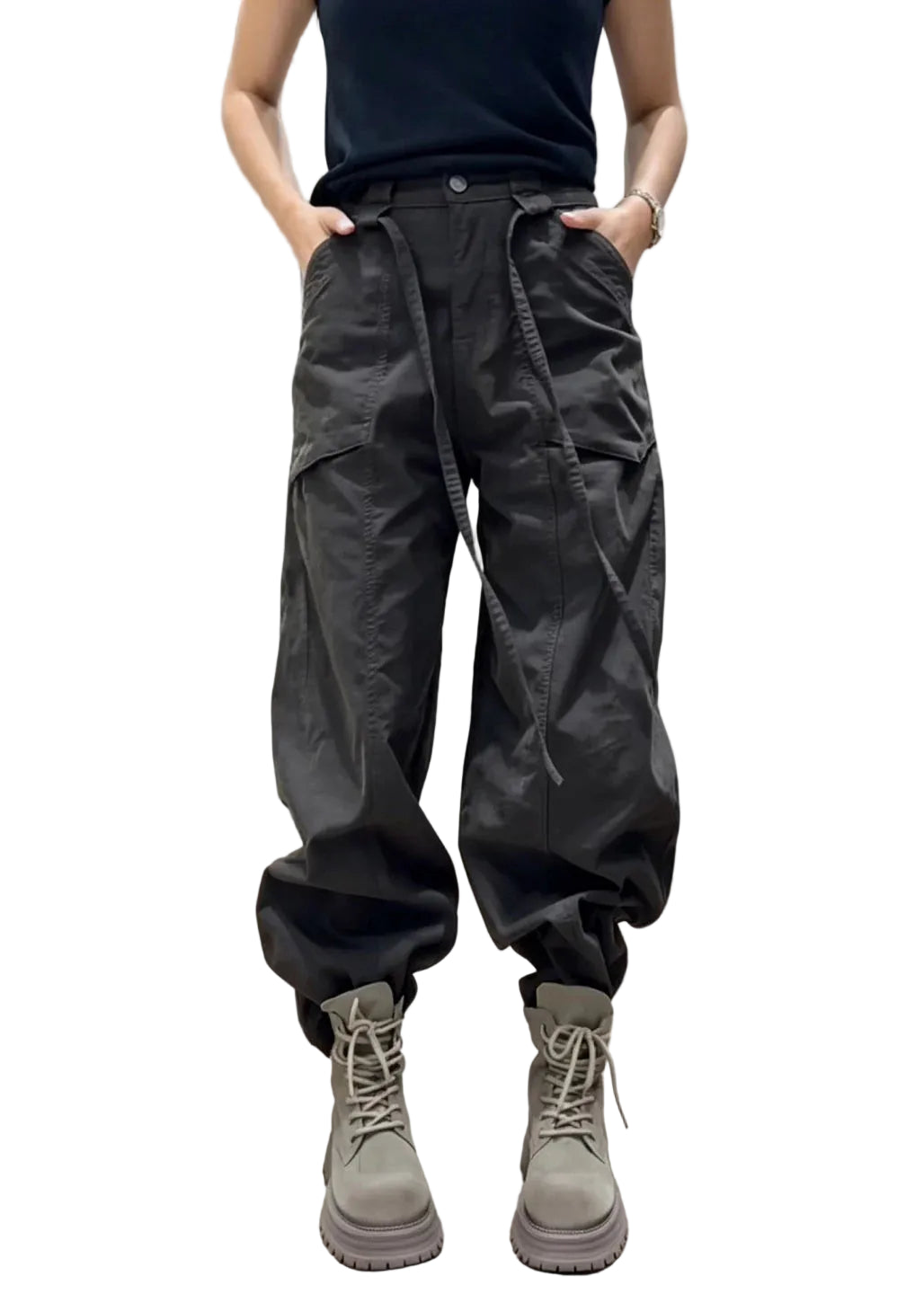 Kvinders Boho Jeans med Bindebånd og Lommer 0