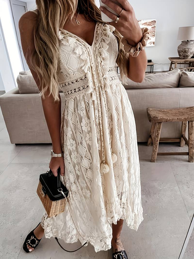 Kvinders Boho Maxi Kjole med Spaghettistropper 1